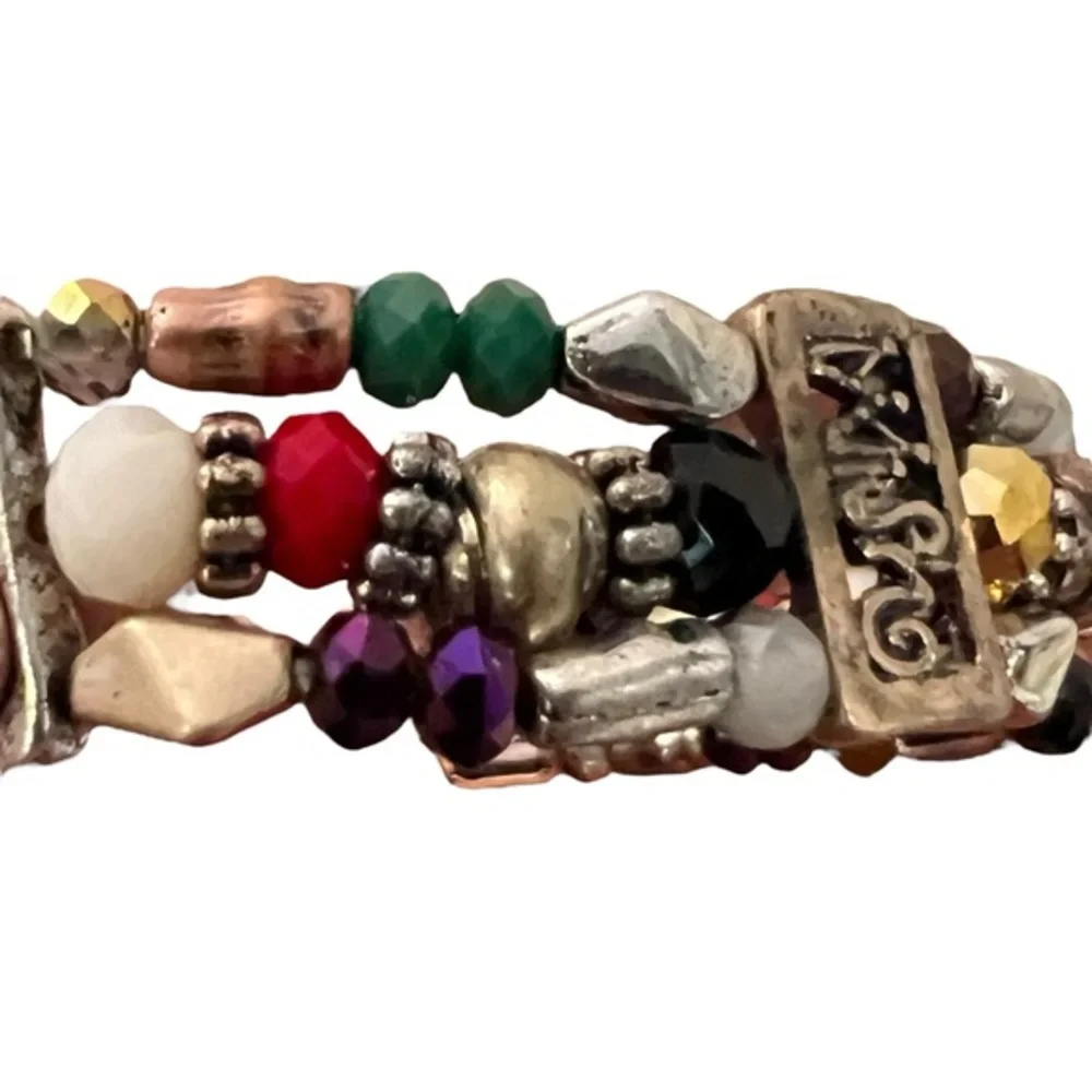 GORGEOUS MULTI-STRAND STRETCH BRACELET BEADS CRYSTALS JOY METAL SQUARES NWOT‎